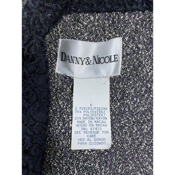 Danny & Nicole Black White Speckled Velvety Trim Blazer Jacket Gold Brooch 6 - Picture 7 of 9